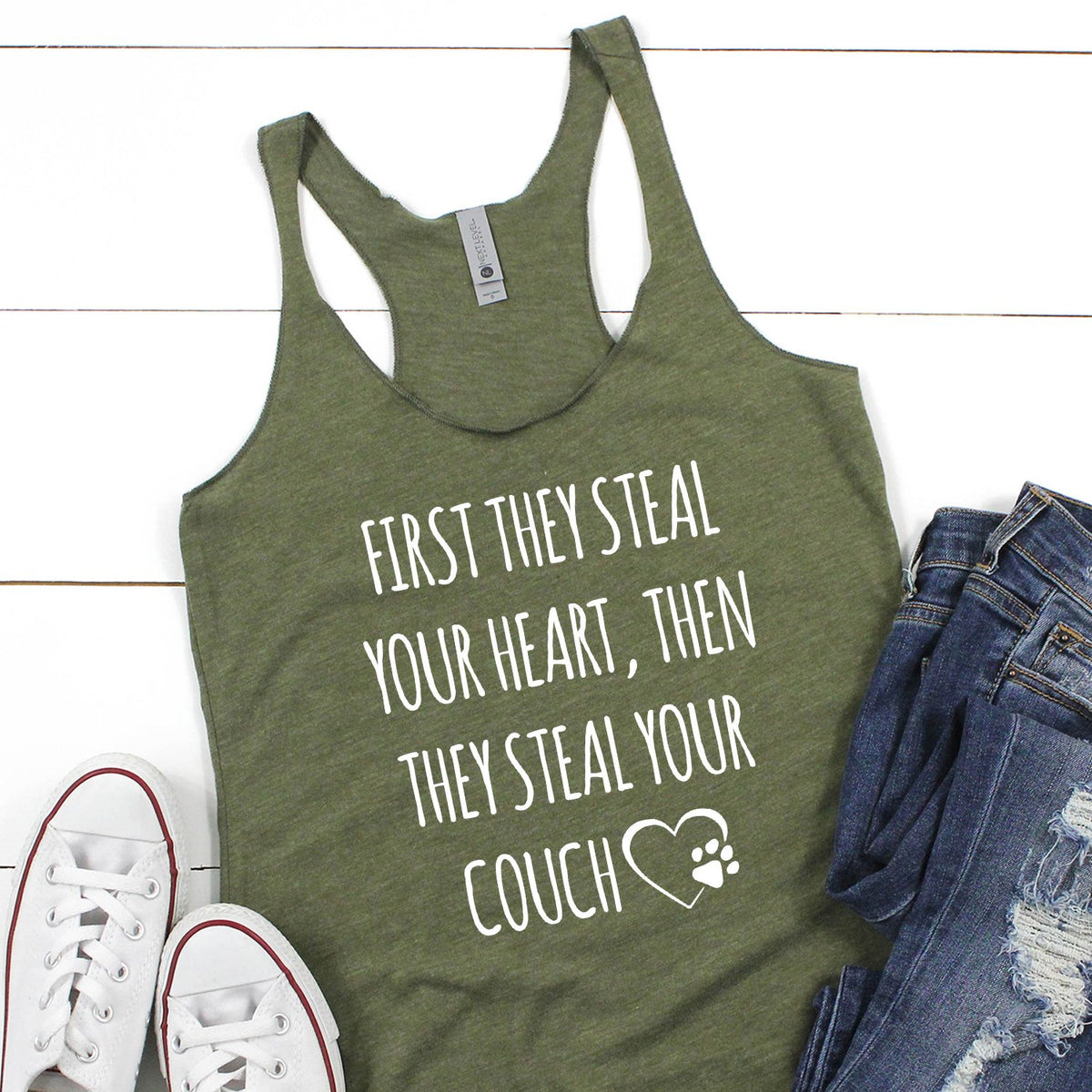First They Steal Your Heart, Then They Steal Your Couch - Tank Top Racerback