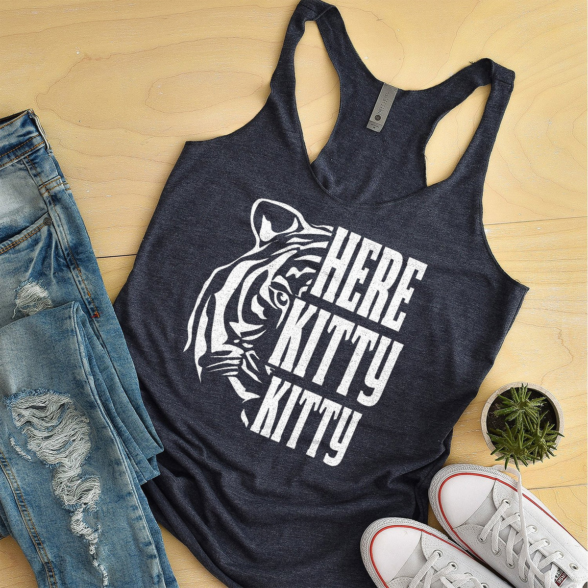 Here Kitty Kitty with Tiger - Tank Top Racerback