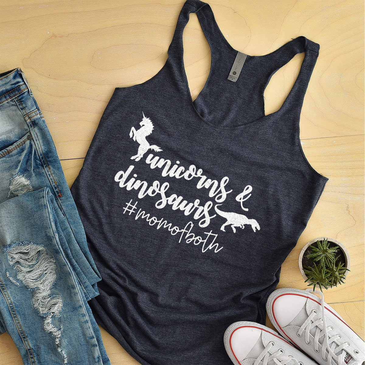 Unicorns &amp; Dinosaurs #MomOfBoth - Tank Top Racerback