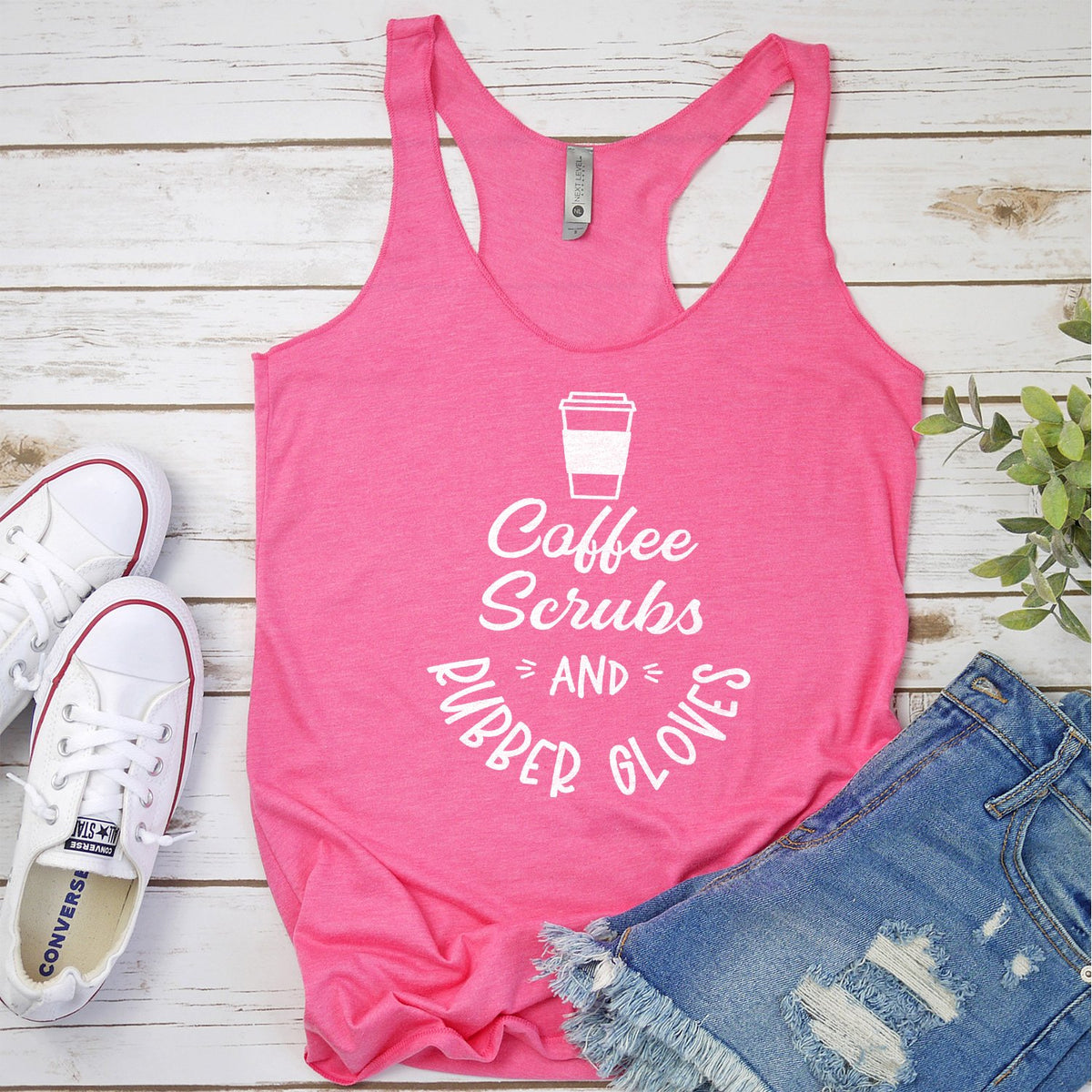 Coffee Scrubs and Rubber Gloves - Tank Top Racerback