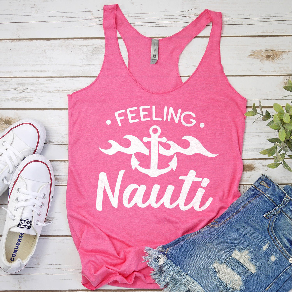 Feeling Nauti with Anchor - Tank Top Racerback