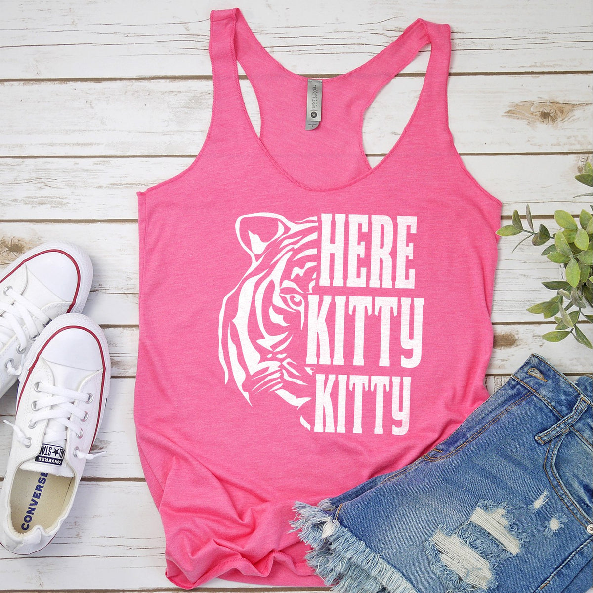 Here Kitty Kitty with Tiger - Tank Top Racerback
