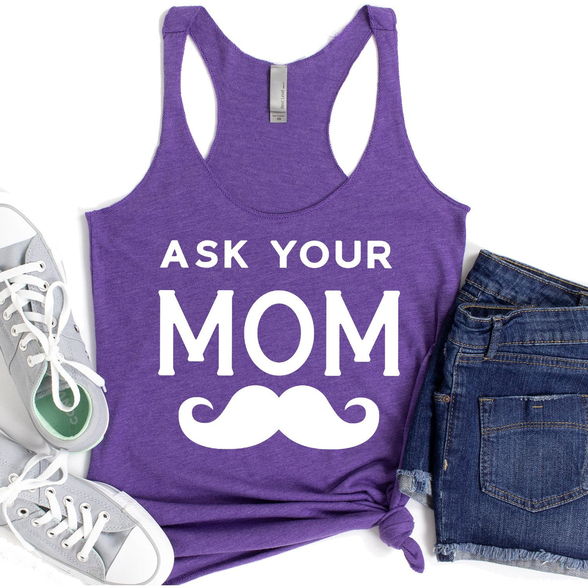 Ask Your Mom with Mustache - Tank Top Racerback