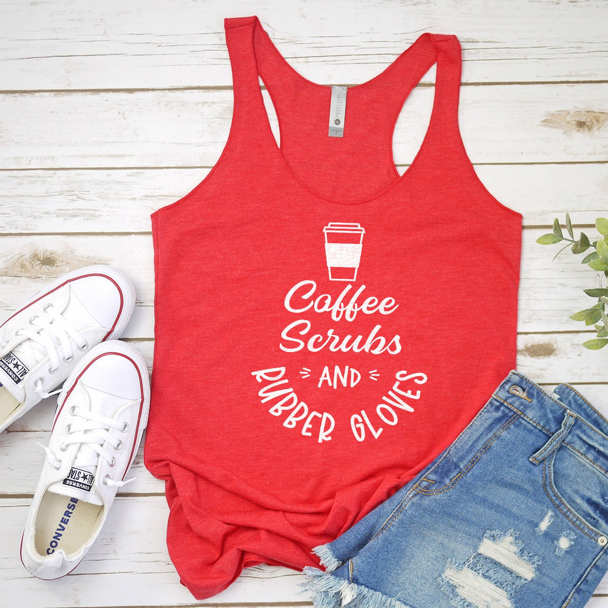 Coffee Scrubs and Rubber Gloves - Tank Top Racerback