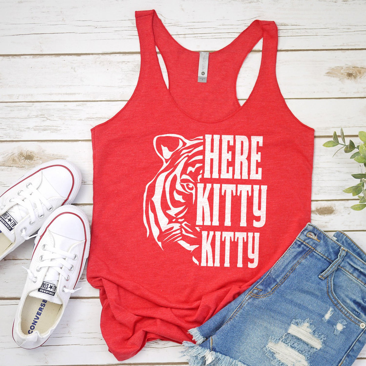 Here Kitty Kitty with Tiger - Tank Top Racerback