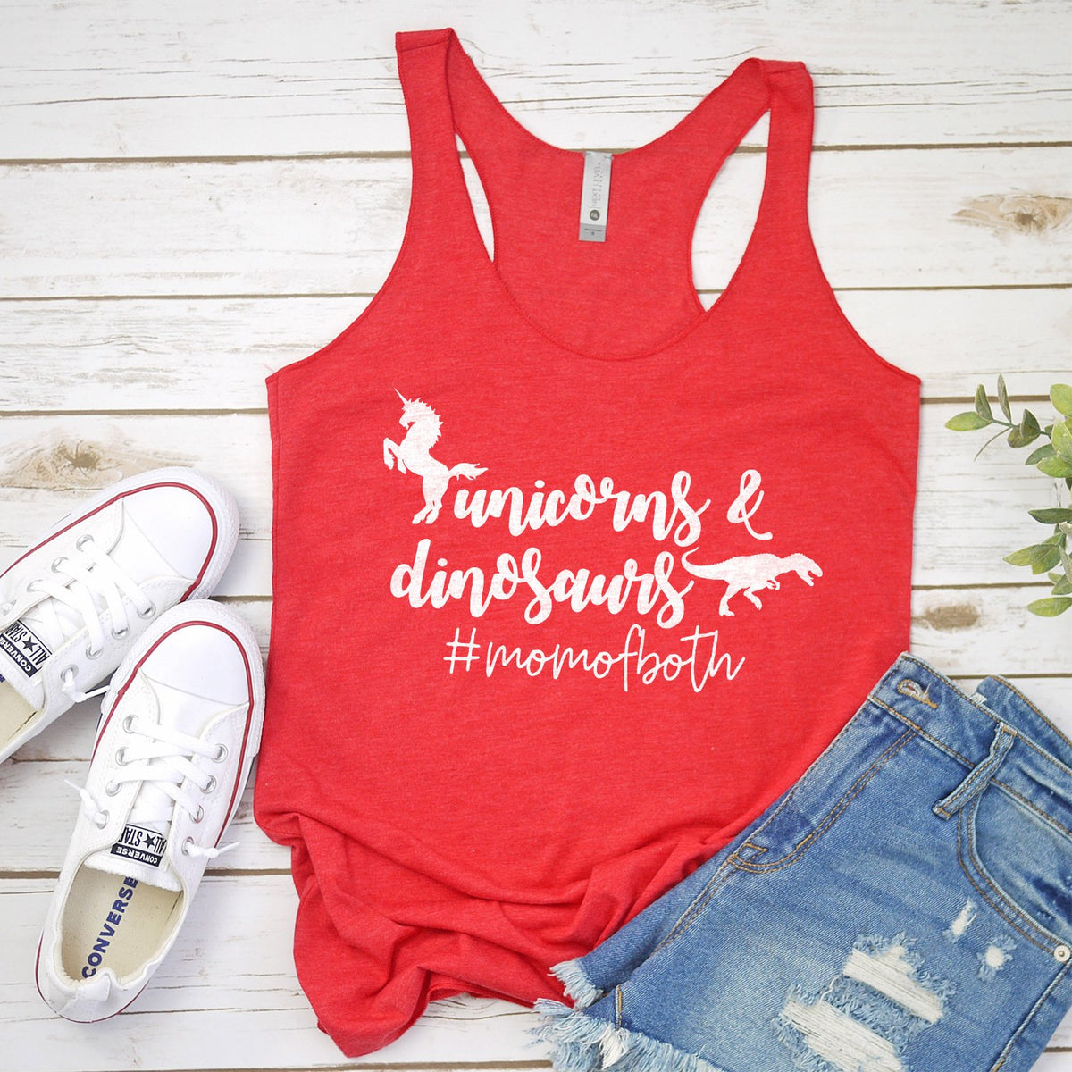 Unicorns &amp; Dinosaurs #MomOfBoth - Tank Top Racerback