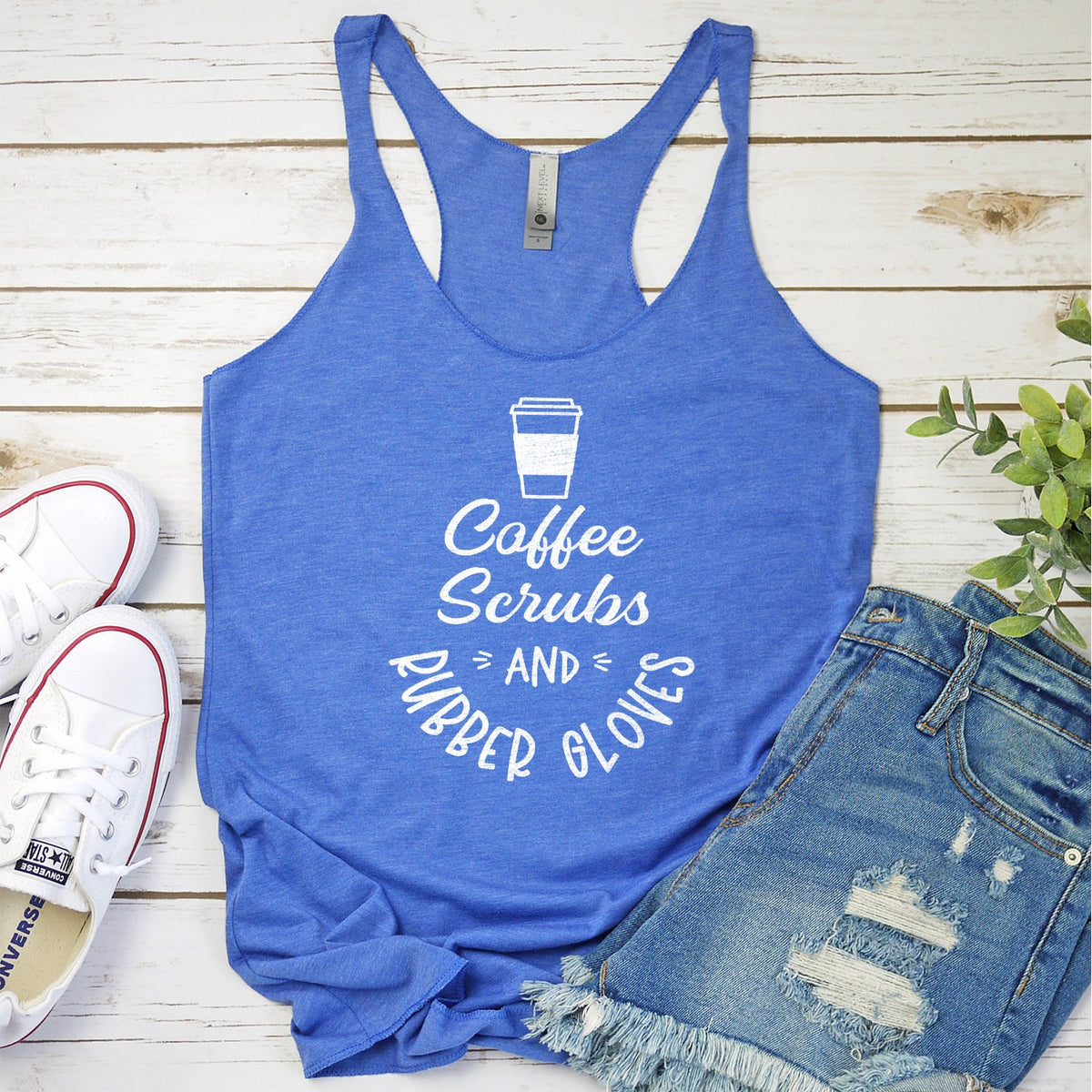 Coffee Scrubs and Rubber Gloves - Tank Top Racerback