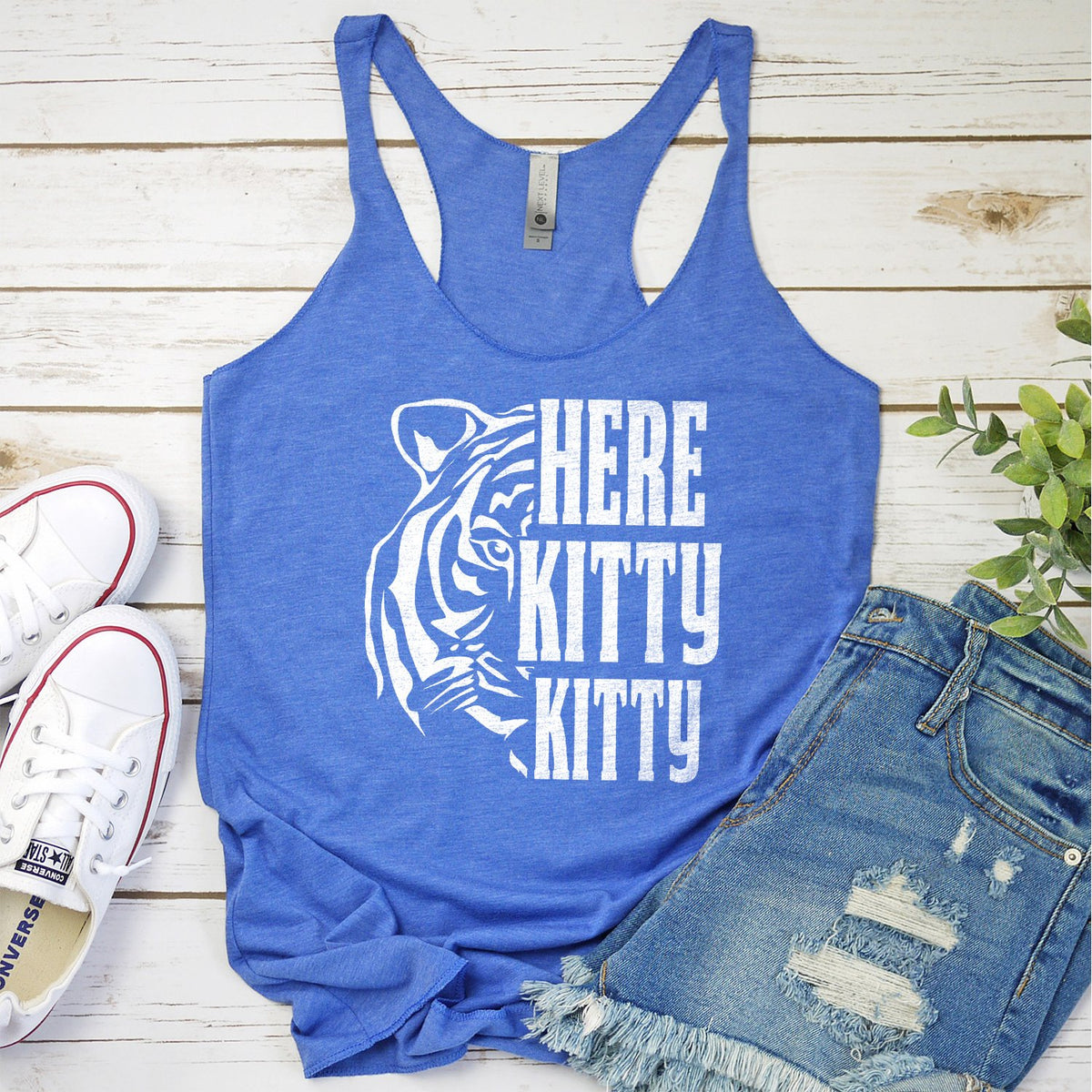 Here Kitty Kitty with Tiger - Tank Top Racerback