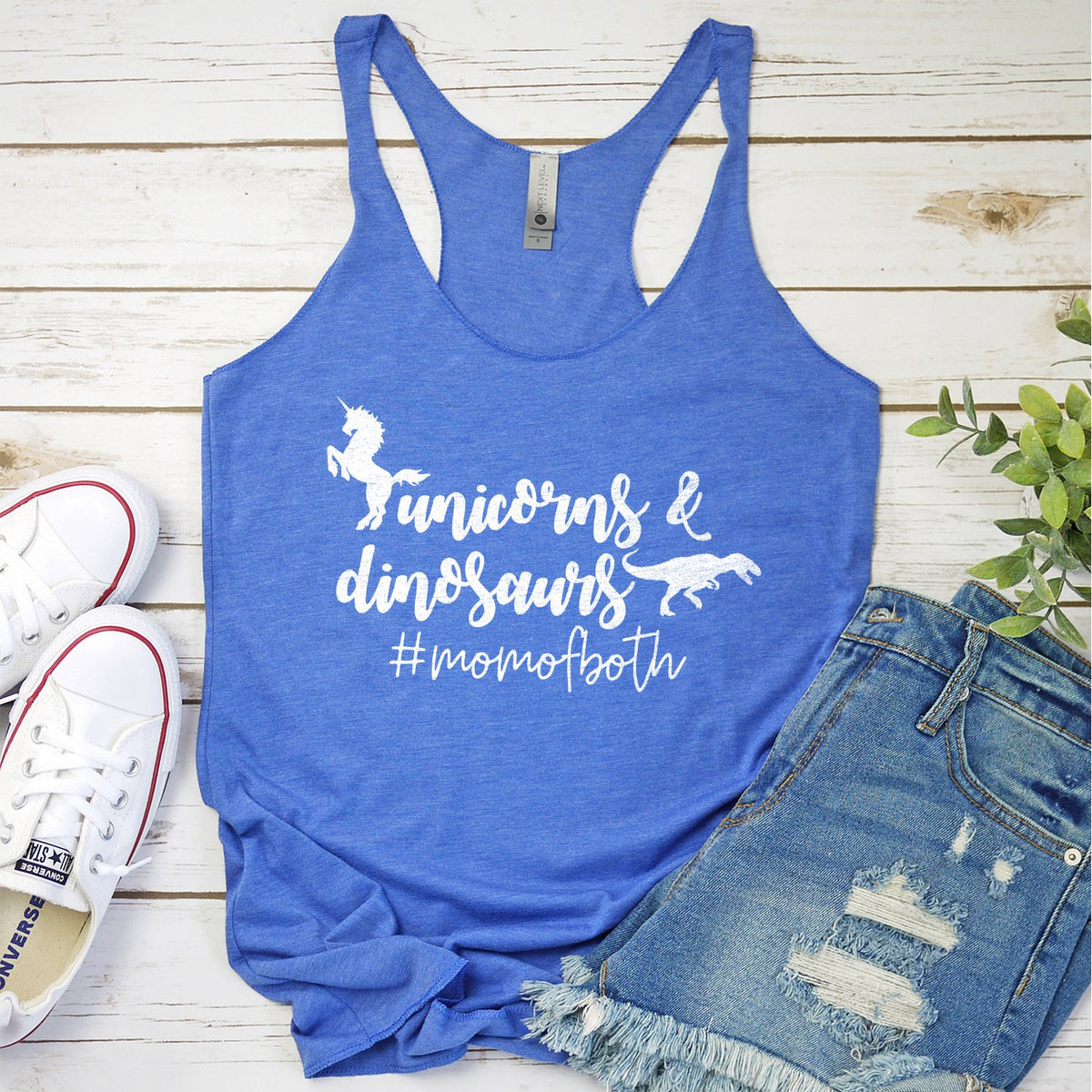 Unicorns &amp; Dinosaurs #MomOfBoth - Tank Top Racerback