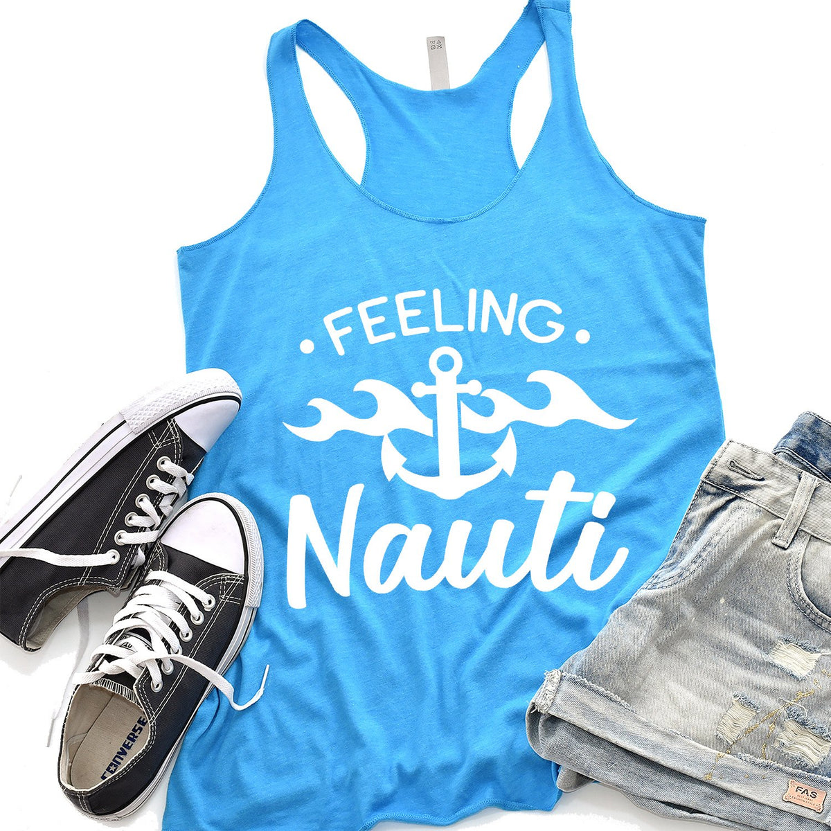 Feeling Nauti with Anchor - Tank Top Racerback