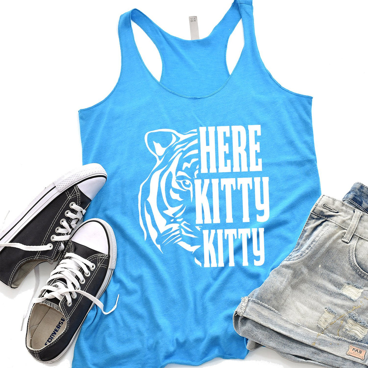 Here Kitty Kitty with Tiger - Tank Top Racerback