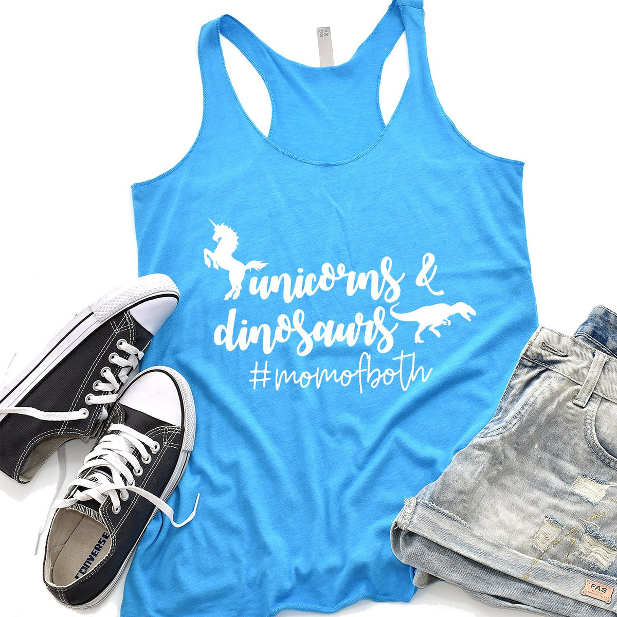 Unicorns &amp; Dinosaurs #MomOfBoth - Tank Top Racerback