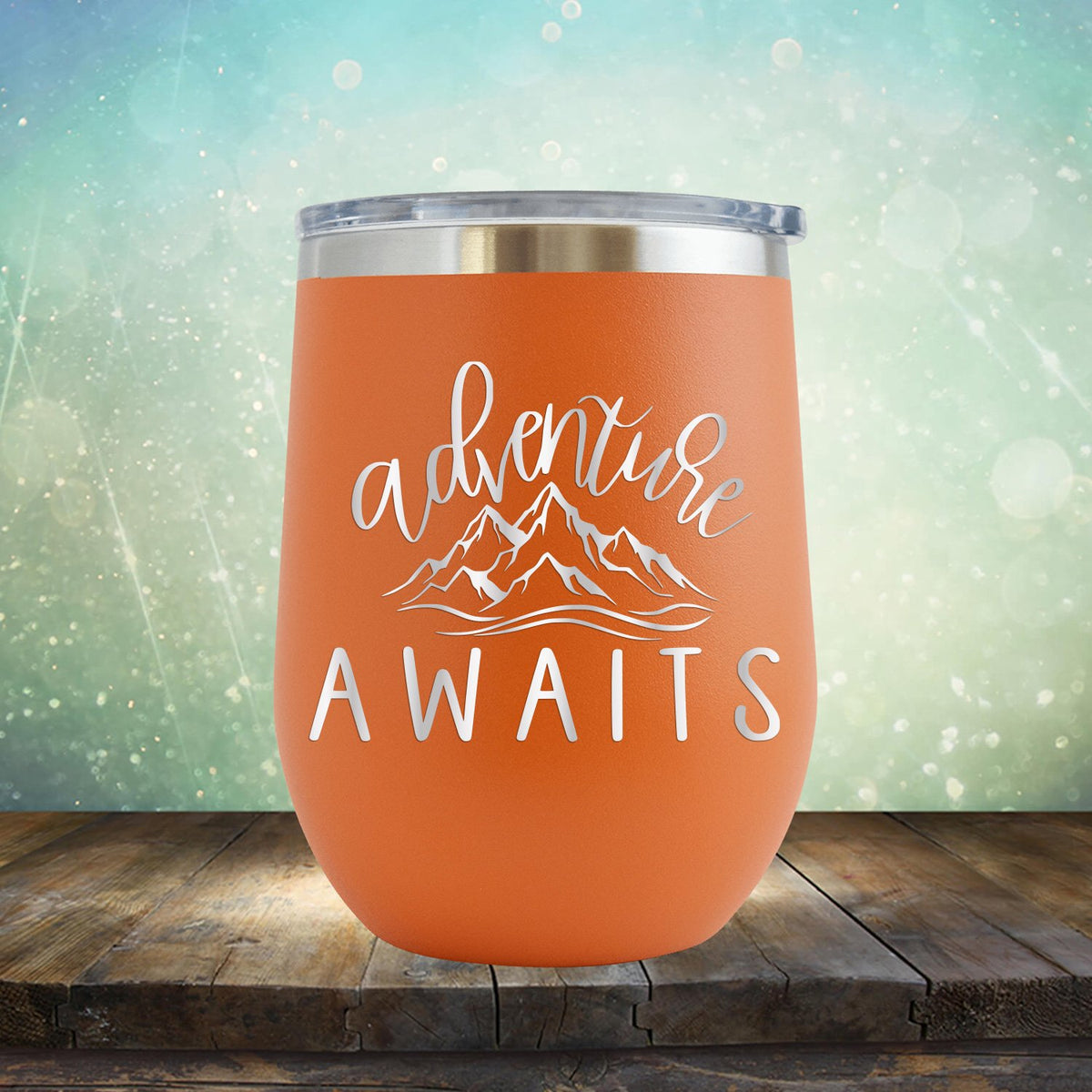 Adventure Awaits with Mountain - Stemless Wine Cup