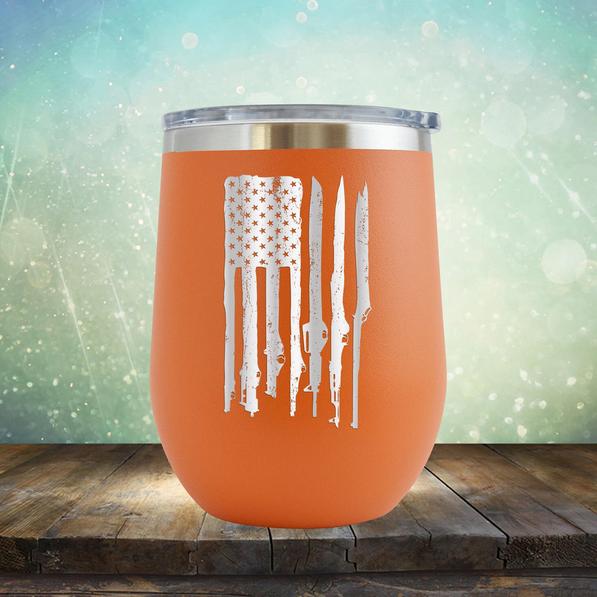 American Flag with Guns - Stemless Wine Cup