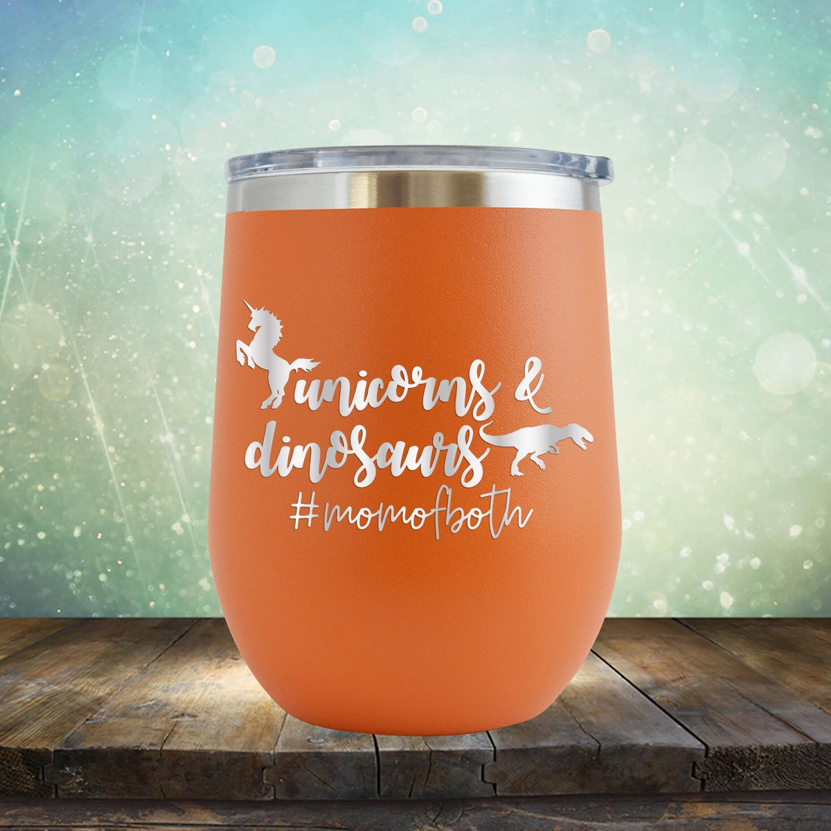 Unicorns and Dinosaurs #momofboth - Stemless Wine Cup