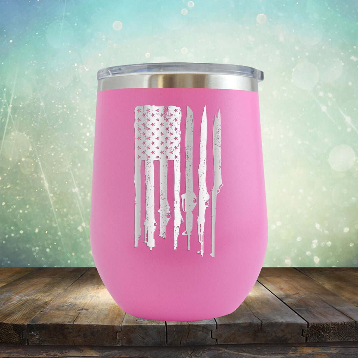 American Flag with Guns - Stemless Wine Cup