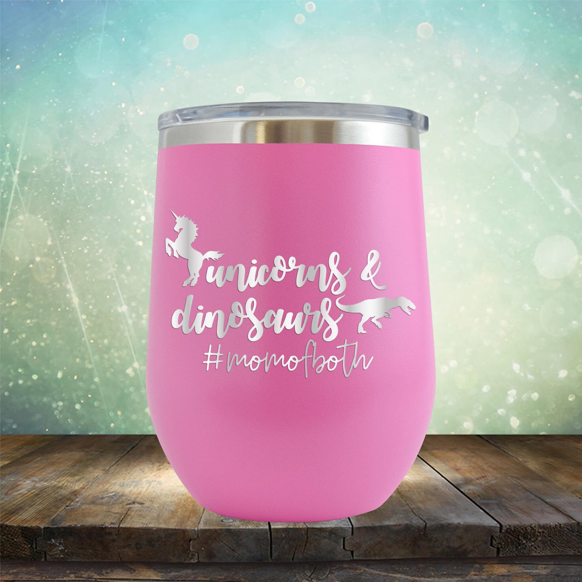 Unicorns and Dinosaurs #momofboth - Stemless Wine Cup