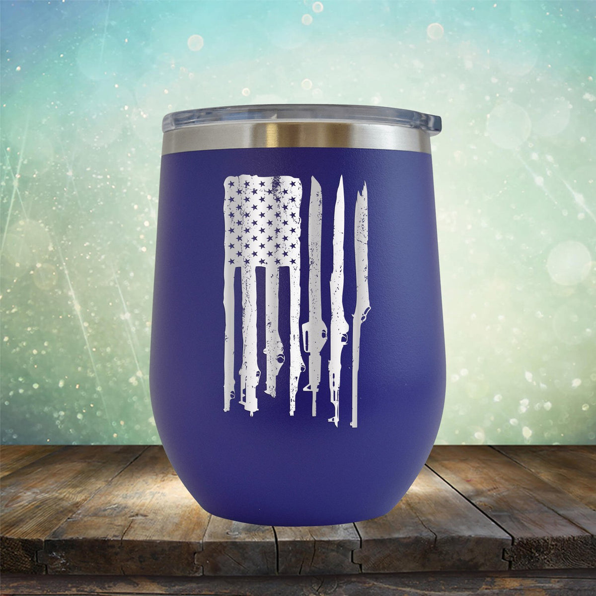 American Flag with Guns - Stemless Wine Cup
