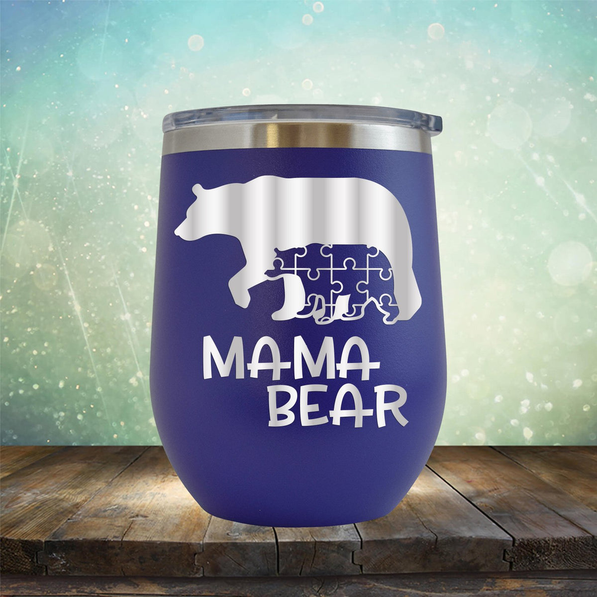 Autism Mama Bear and Cub Wine Cup - Perfect Autism Awareness Gift - Berkley  Rose Collection
