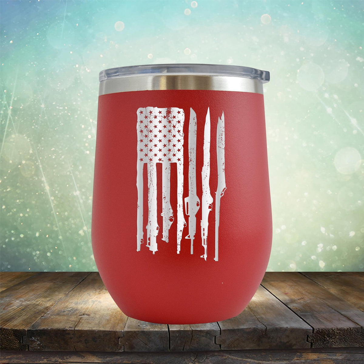 American Flag with Guns - Stemless Wine Cup