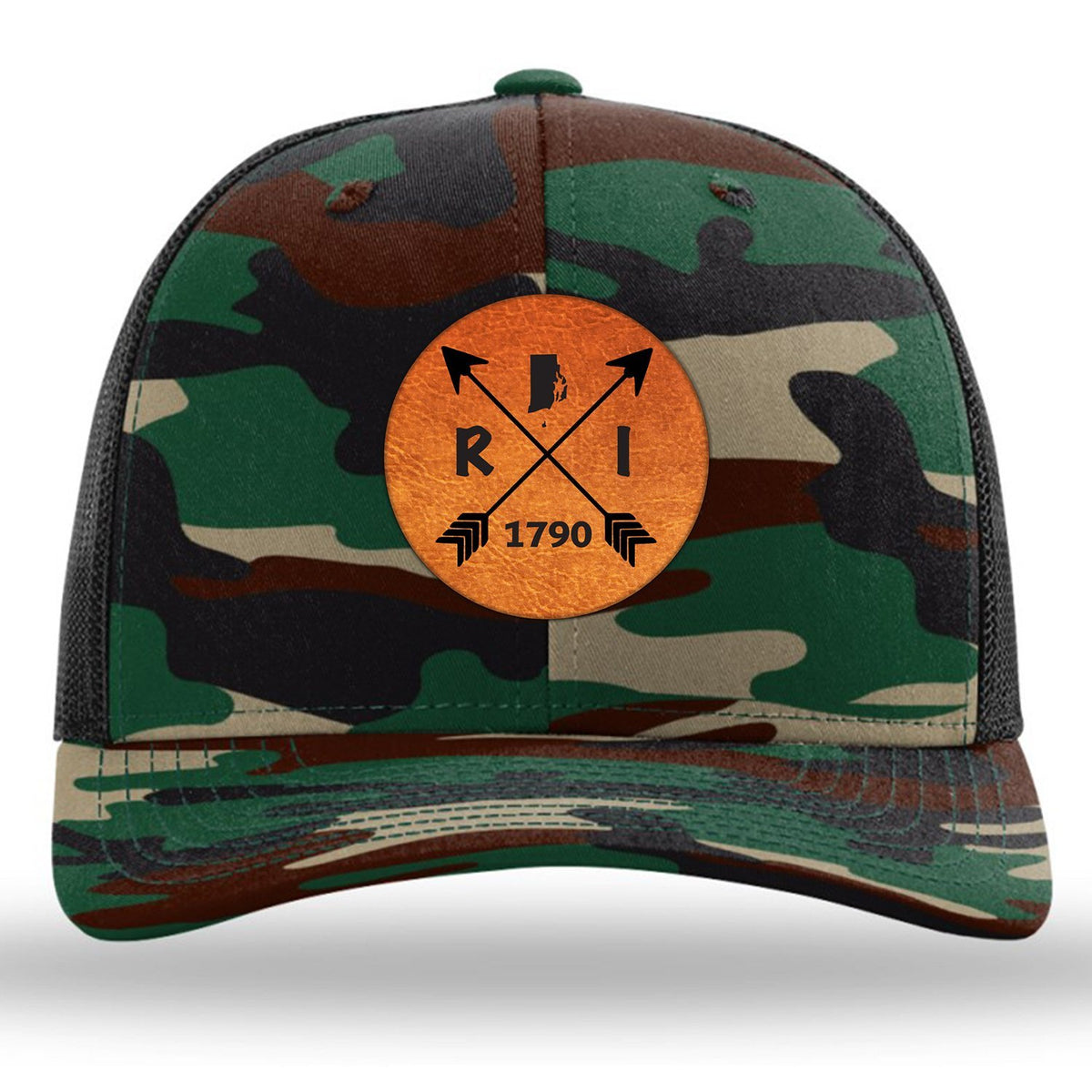 Rhode Island State Arrows - Leather Patch Trucker Hat