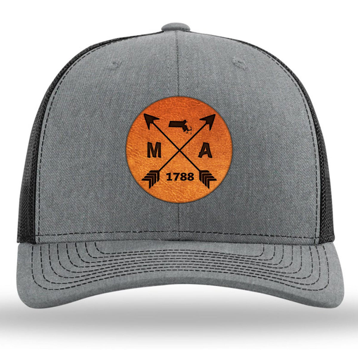 Massachusetts State Arrows - Leather Patch Trucker Hat