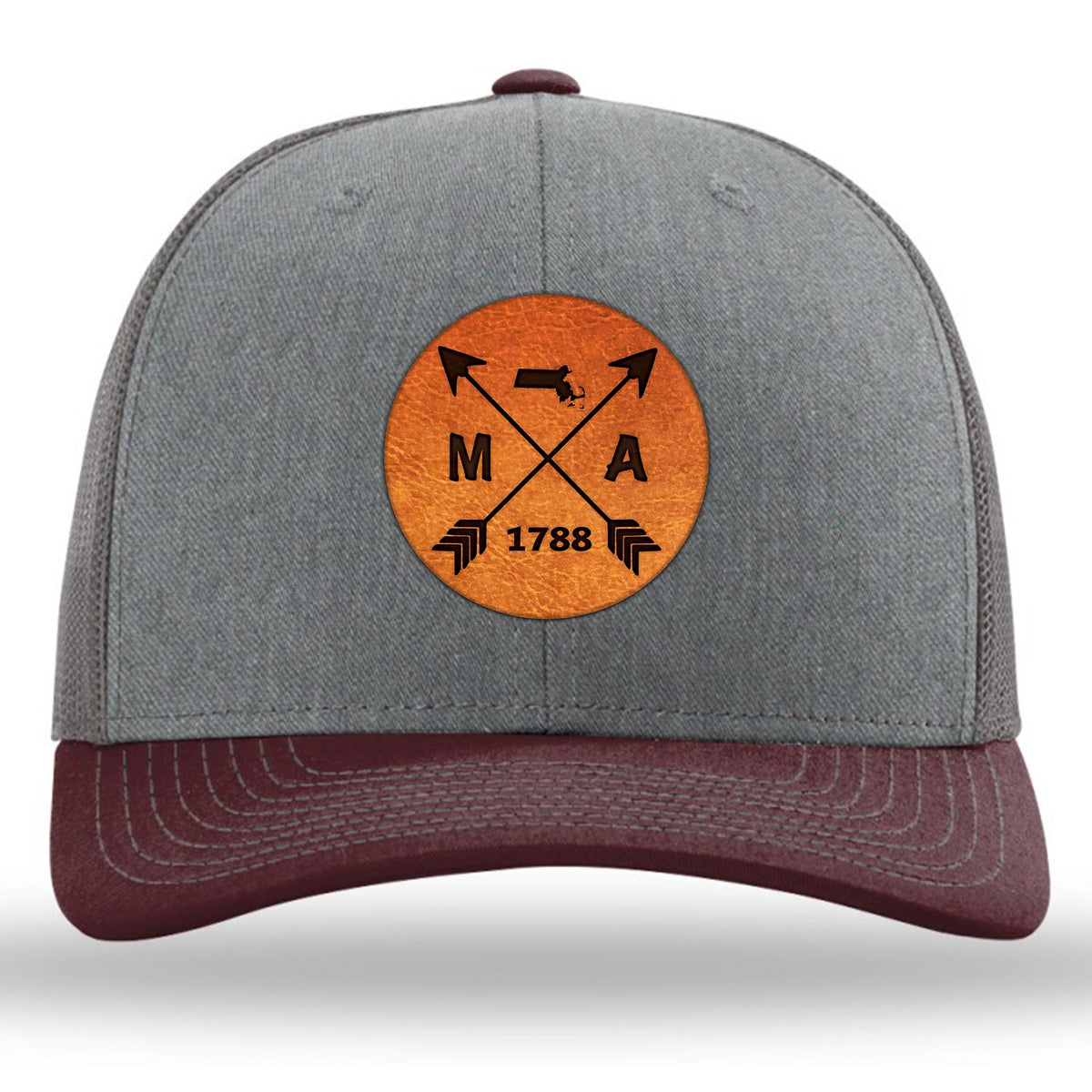 Massachusetts State Arrows - Leather Patch Trucker Hat