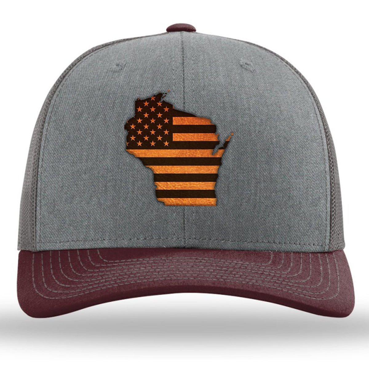 Wisconsin State USA Flag - Leather Patch Trucker Hat