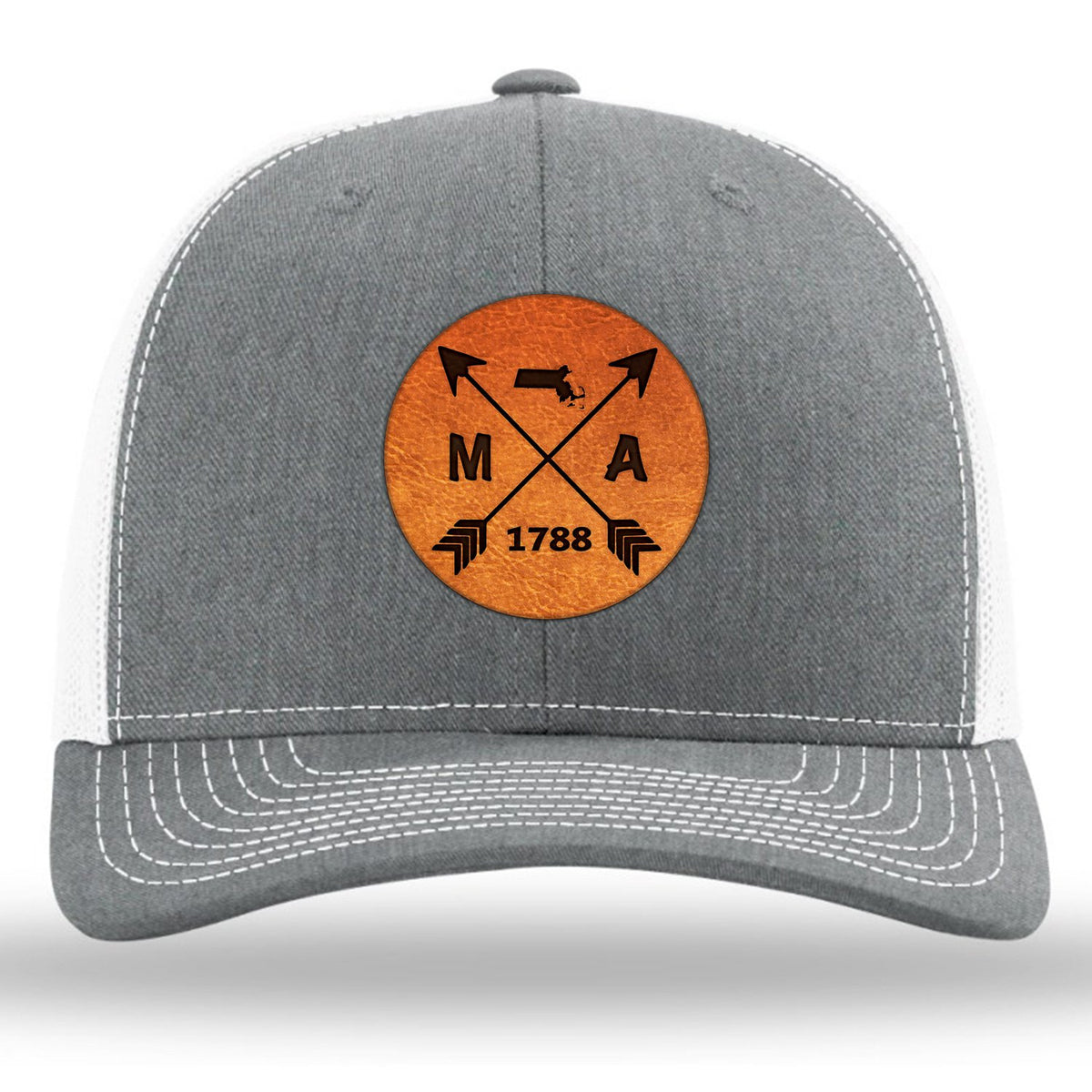 Massachusetts State Arrows - Leather Patch Trucker Hat