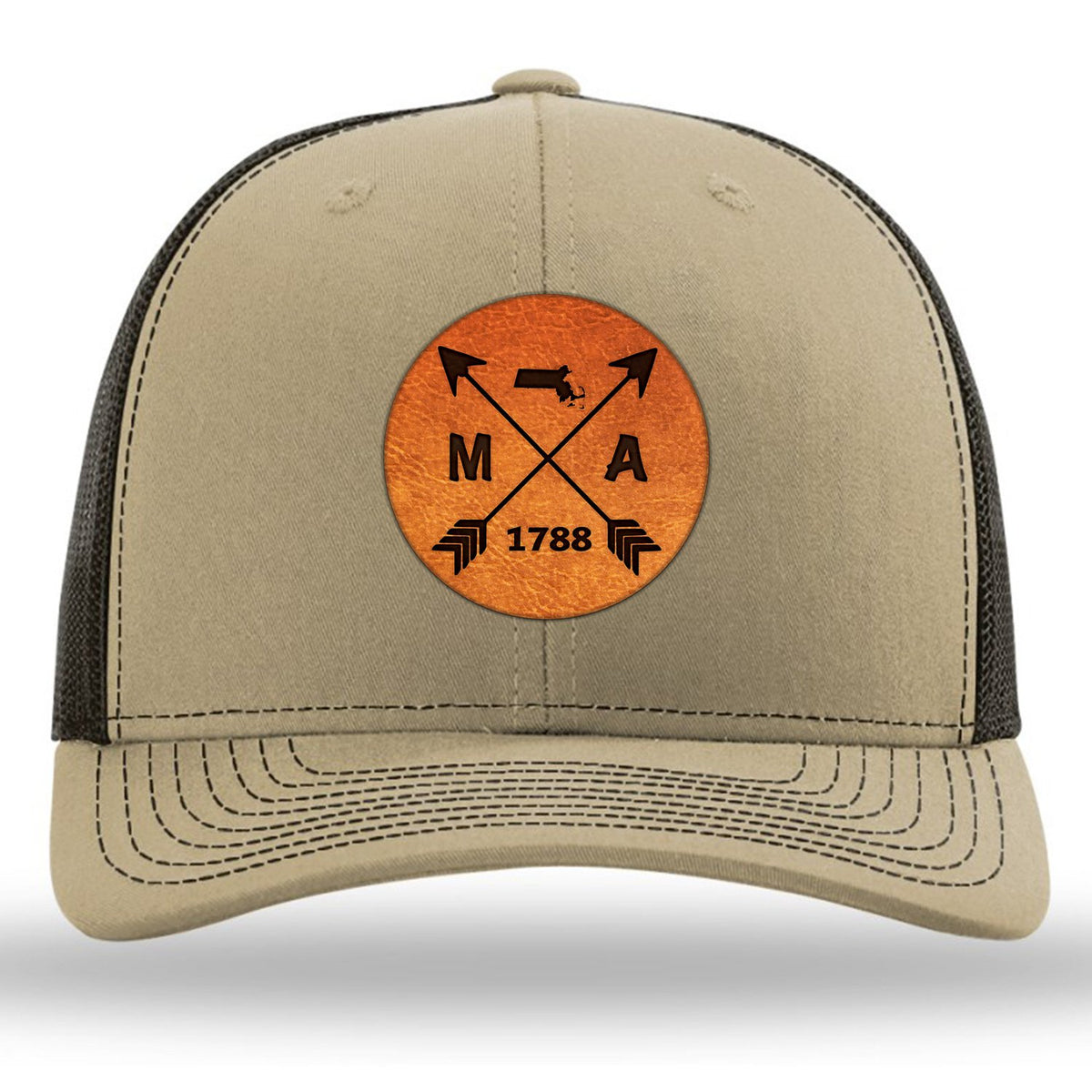 Massachusetts State Arrows - Leather Patch Trucker Hat