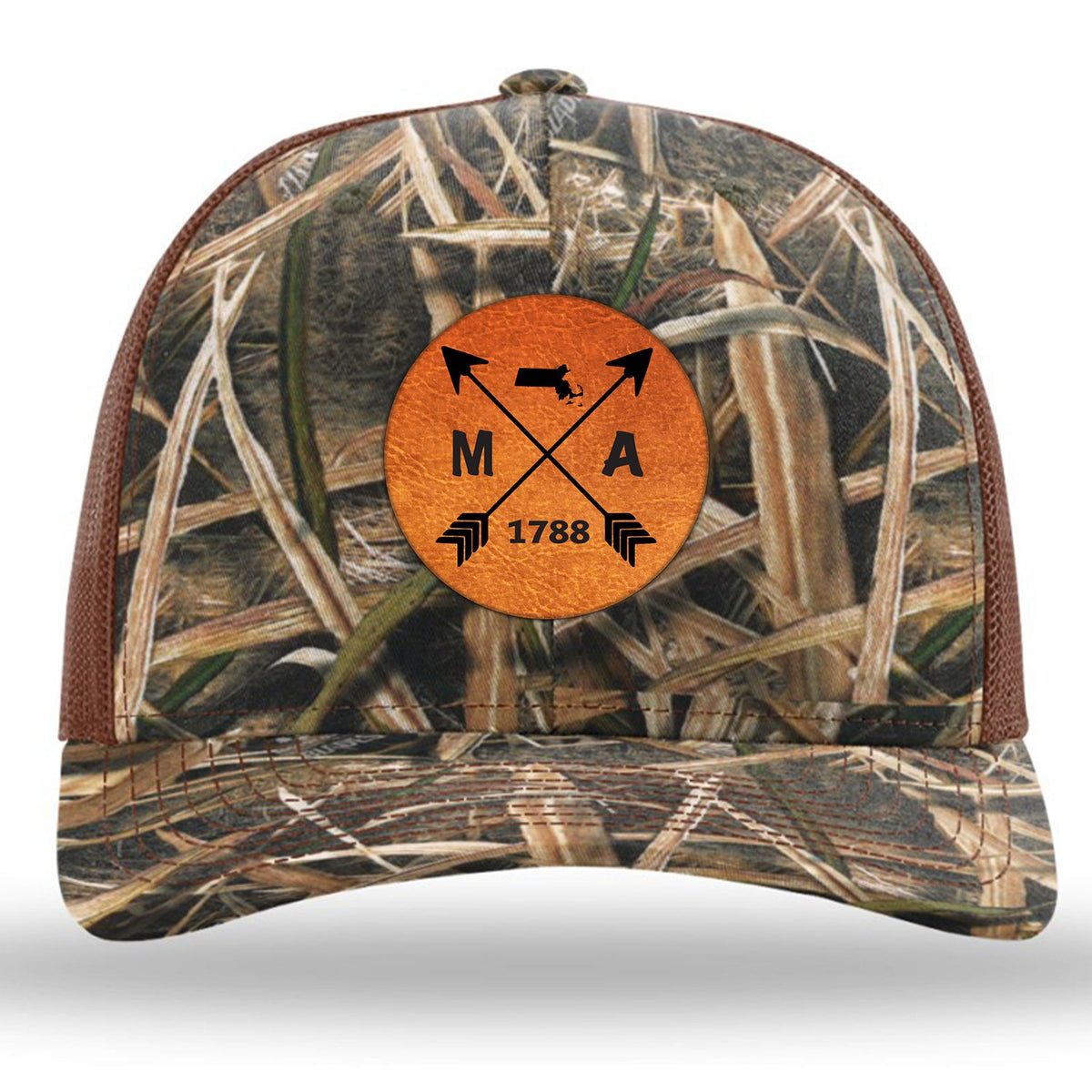 Massachusetts State Arrows - Leather Patch Trucker Hat