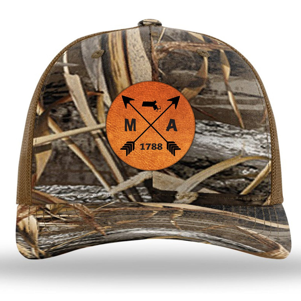 Massachusetts State Arrows - Leather Patch Trucker Hat