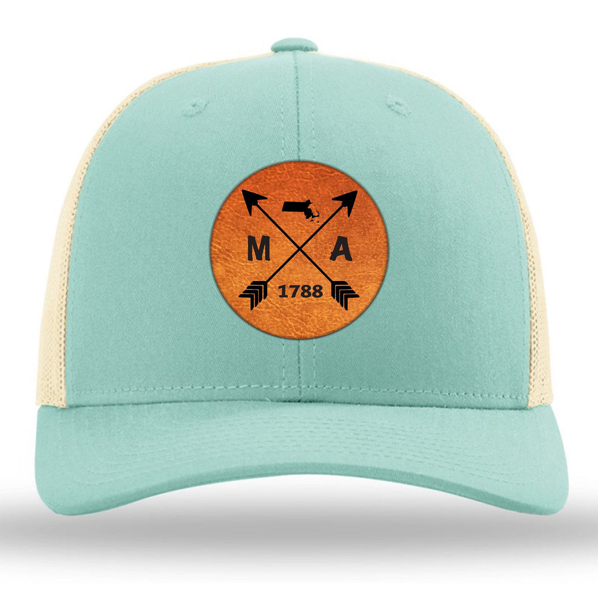 Massachusetts State Arrows - Leather Patch Trucker Hat