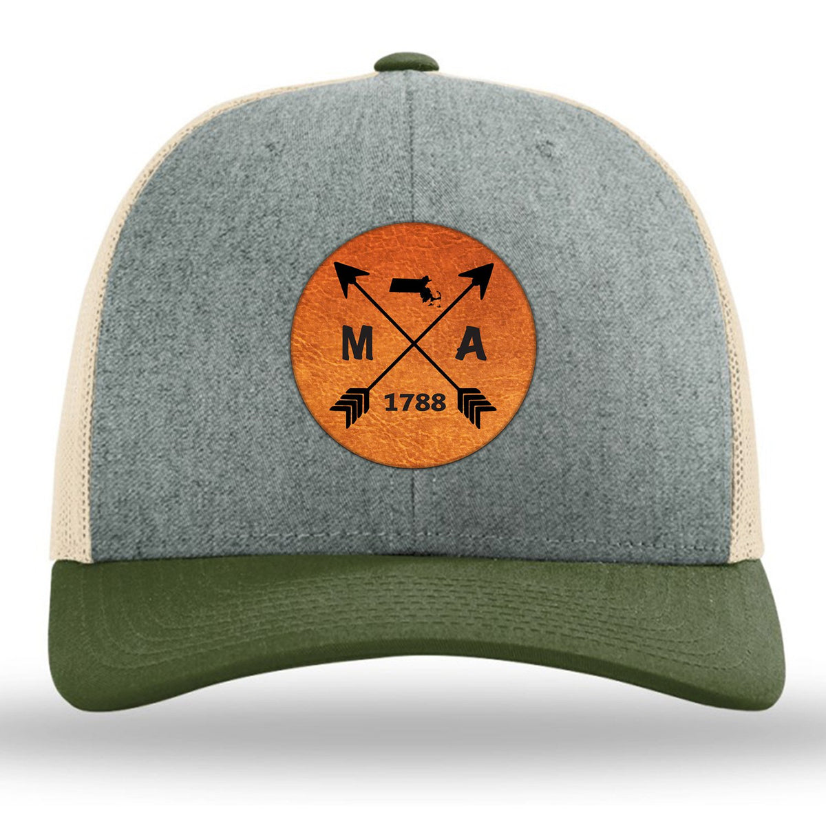 Massachusetts State Arrows - Leather Patch Trucker Hat
