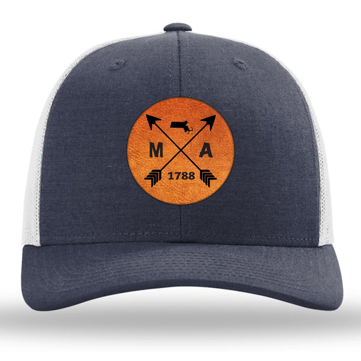 Massachusetts State Arrows - Leather Patch Trucker Hat
