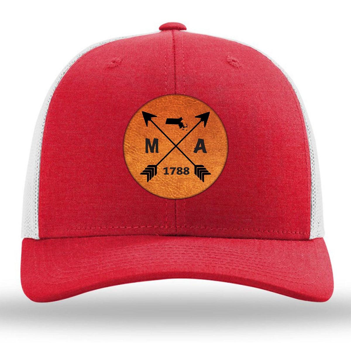Massachusetts State Arrows - Leather Patch Trucker Hat