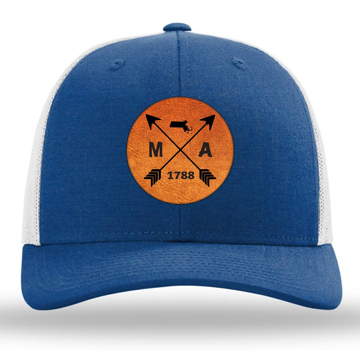 Massachusetts State Arrows - Leather Patch Trucker Hat