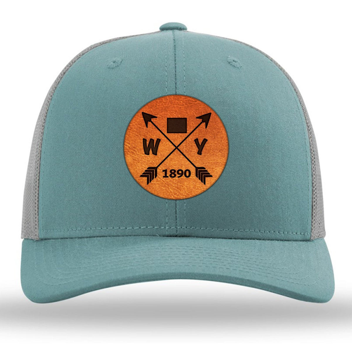 Wyoming State Arrows - Leather Patch Trucker Hat