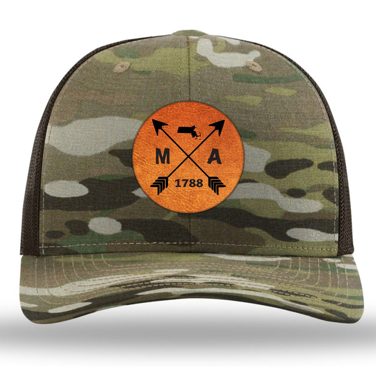 Massachusetts State Arrows - Leather Patch Trucker Hat