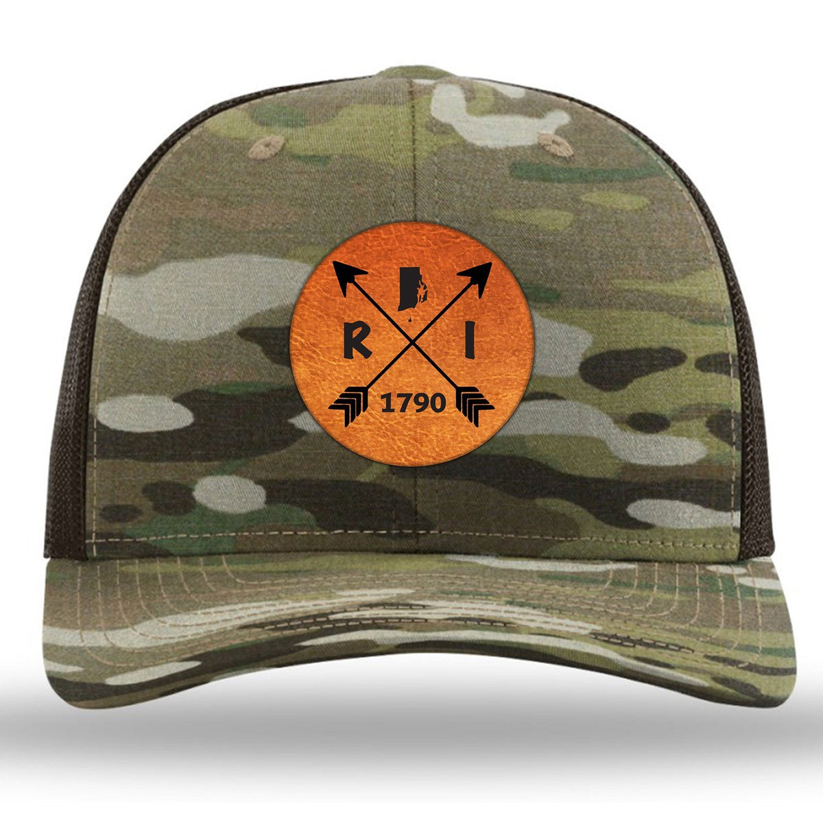 Rhode Island State Arrows - Leather Patch Trucker Hat