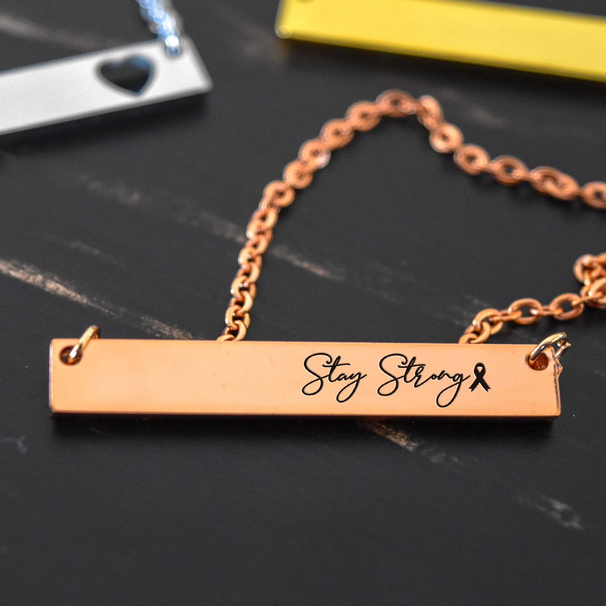 StayStrongBCA Cancer Awareness Stay Strong - Engraved Necklace