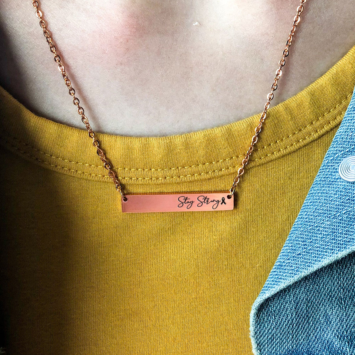 StayStrongBCA Cancer Awareness Stay Strong - Engraved Necklace