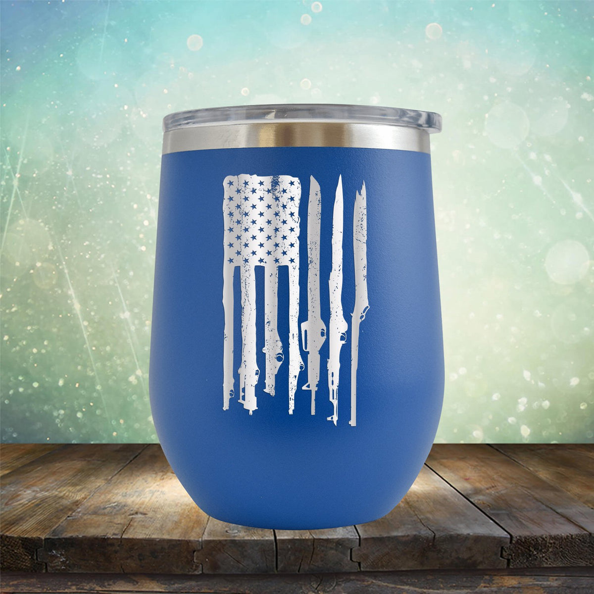 American Flag with Guns - Stemless Wine Cup