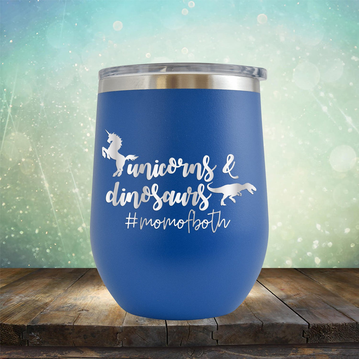 Unicorns and Dinosaurs #momofboth - Stemless Wine Cup