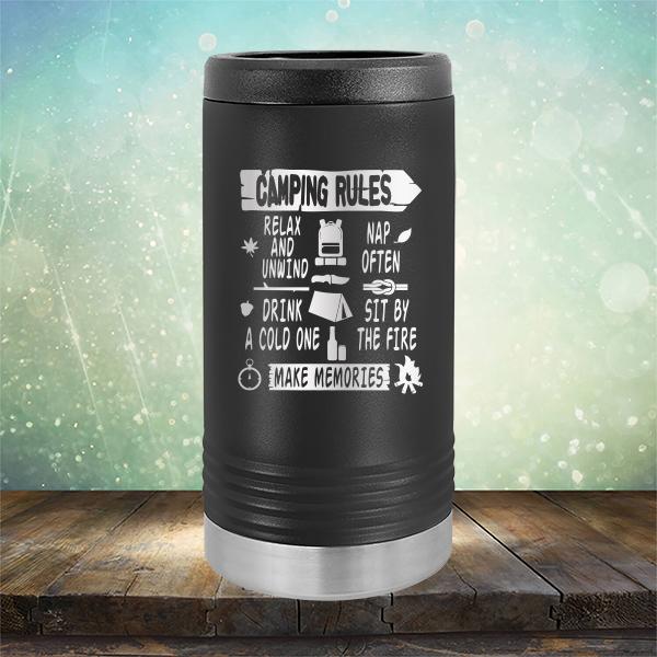 Camping Rules Relax and Unwind Nap Often Drink a Cold One Sit By the Fire Make Memories - Laser Etched Tumbler Mug