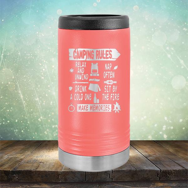 Camping Rules Relax and Unwind Nap Often Drink a Cold One Sit By the Fire Make Memories - Laser Etched Tumbler Mug