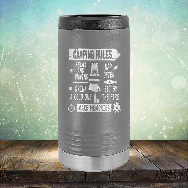 Camping Rules Relax and Unwind Nap Often Drink a Cold One Sit By the Fire Make Memories - Laser Etched Tumbler Mug