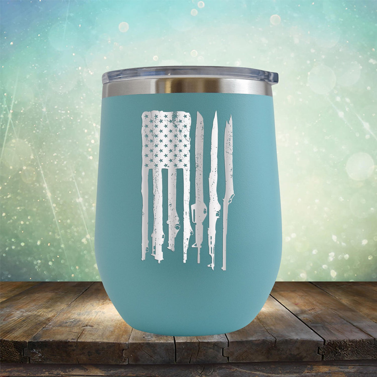 American Flag with Guns - Stemless Wine Cup
