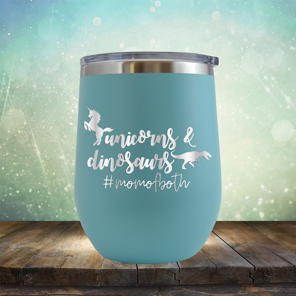 Unicorns and Dinosaurs #momofboth - Stemless Wine Cup
