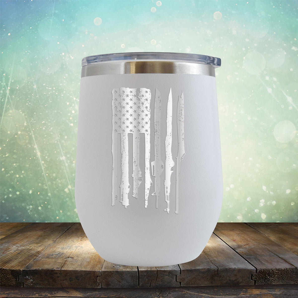 American Flag with Guns - Stemless Wine Cup
